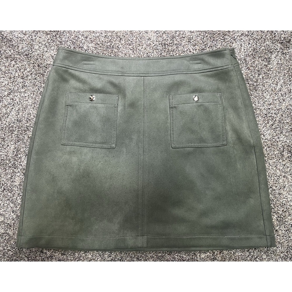 The Loft Size 14 Sage Green‎ Faux Suede Lined 2 Patch Snap Pocket Skirt